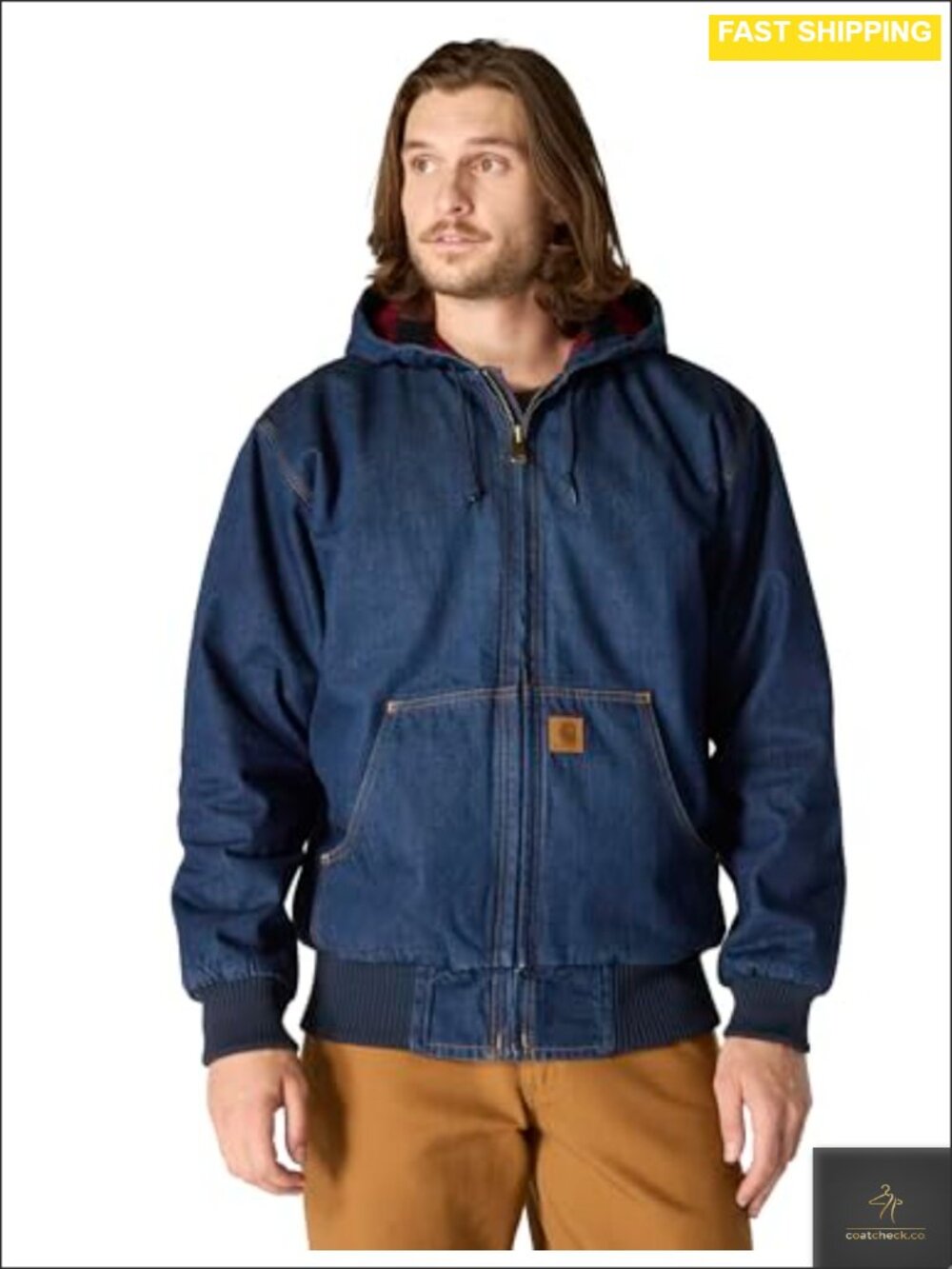 Carhartt Loose Fit Denim Active Jac Wind Fighter Quilted Flannel Lined Jacket
